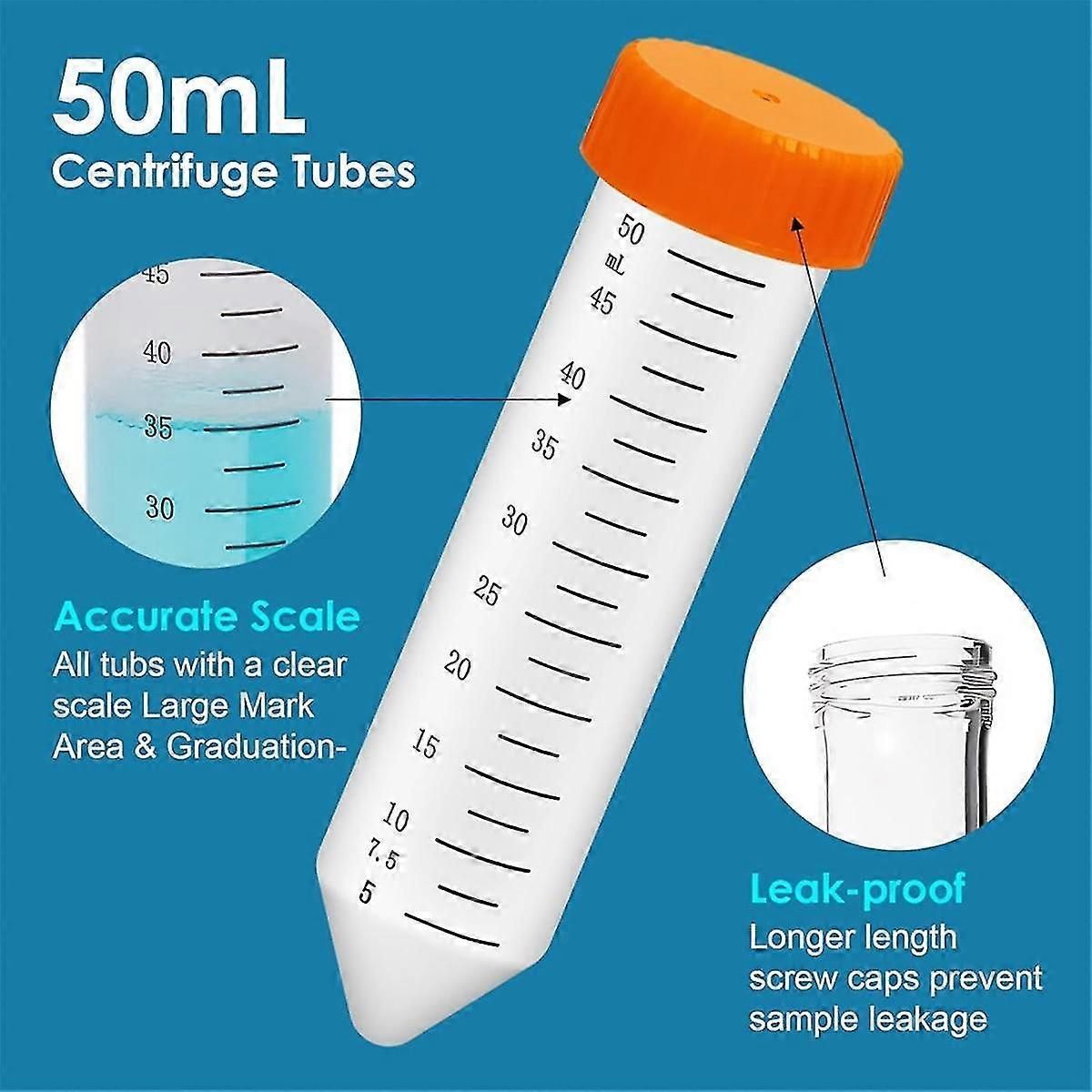 200-Pack 15ml Conical Centrifuge Tubes With Blue Screw Caps - Sterile Polypropylene Test Tubes