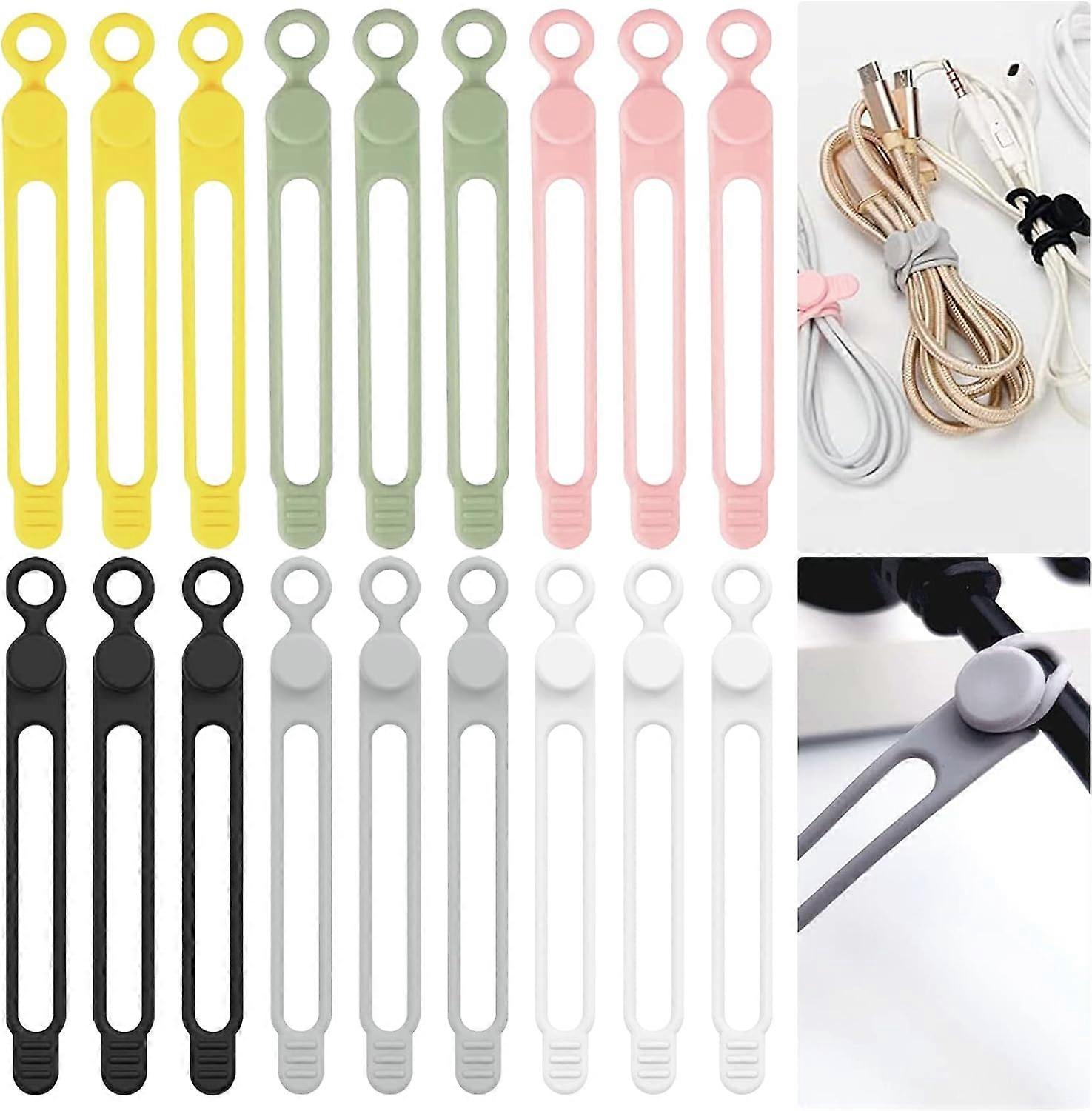 18 Pices Attache Cable Silicone Cable Tie Rutilisable, Collier De S