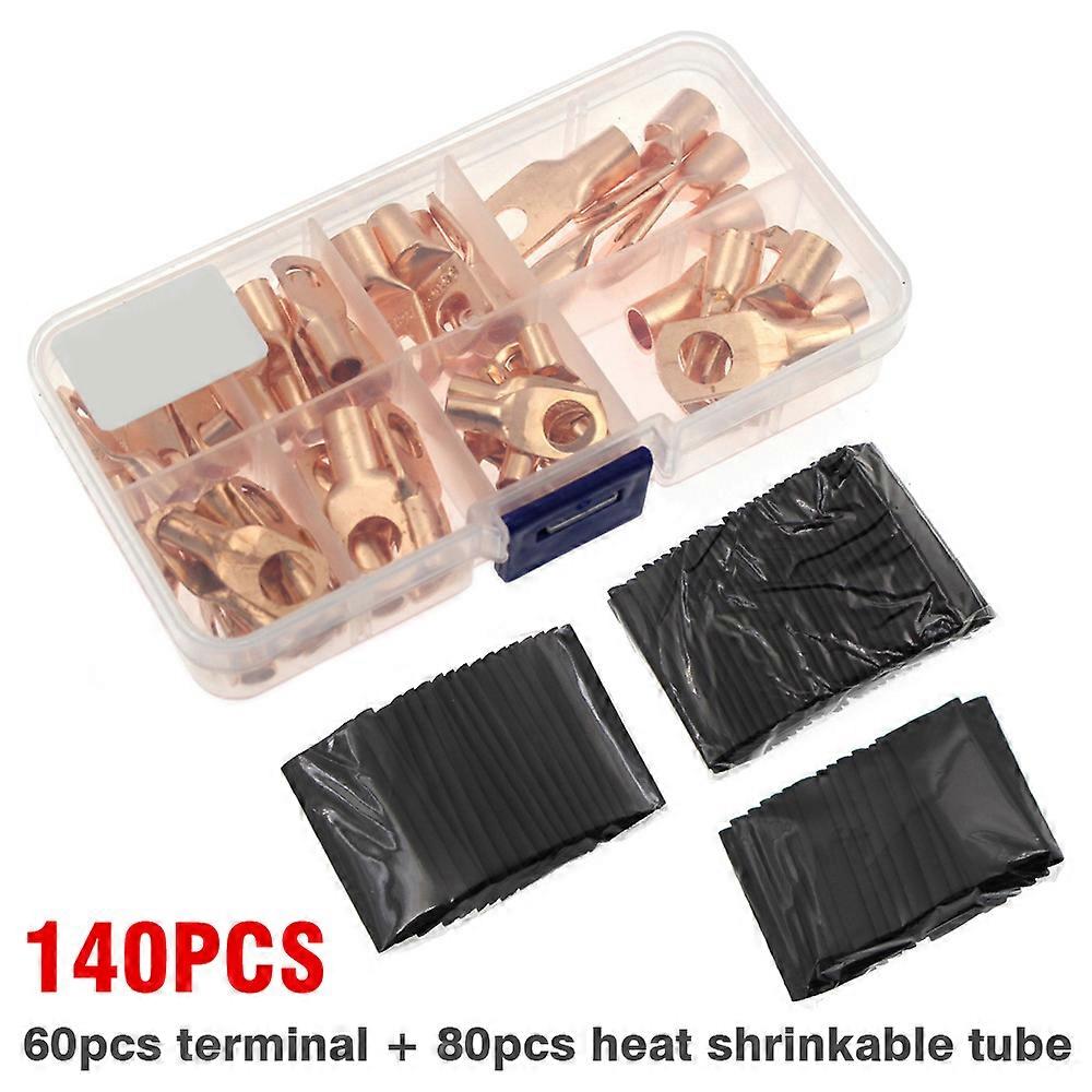 140pcs Copper Tubular Cable Lugs Ring Wire Terminals Welding Bare Connectors
