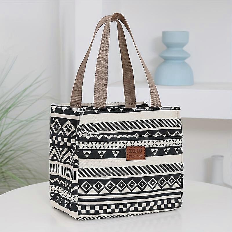 Retro Ethnic Geometric Pattern Handbag, Lightweight Insulated Lunch Storage Bag For Work & Picnic