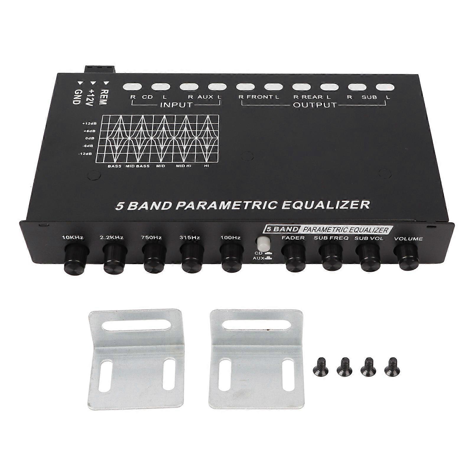 Equalizzatore audio per auto regolabile a 5 bande Sintonizzazione precisa Sintonizzazione EQ Amplificatore crossover Equalizzatore grafico