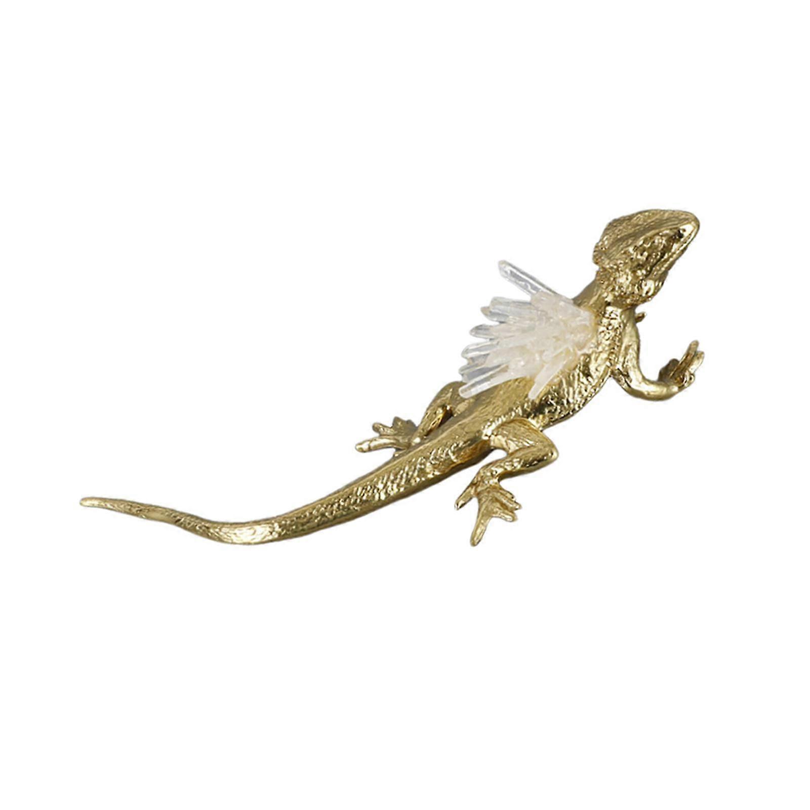 Lizard Statue Brass Decorative Figurine for Table Centerpiece Shelf Entrance White