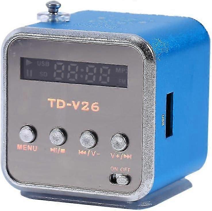 Mini Speaker, Portable FM Radio Stereo Speaker, 3.5mm Headphone Jack, Music Player, TF Card and U Disk for Home/Travel/Sports(Blue)