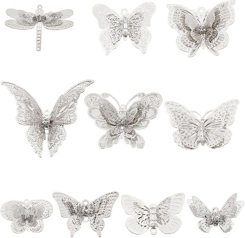 1 Box 20Pcs 10 Styles Butterfly Charms Bulk Filigree Butterfly Charms Filigree Charms Bulk Butterfly Charm Crystal Silver Laser Cut Charms for Jewelry