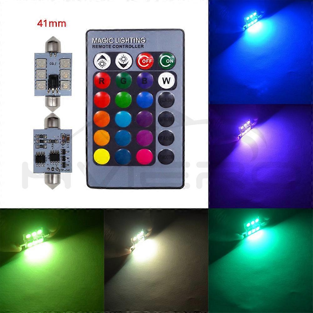 2X RGB 6SMD Roof Dome Festoon Reading Lamps C5w Car Auto Remote Controlled Atmosphere Led Welcome Light Turn Signal Trunk Bulb