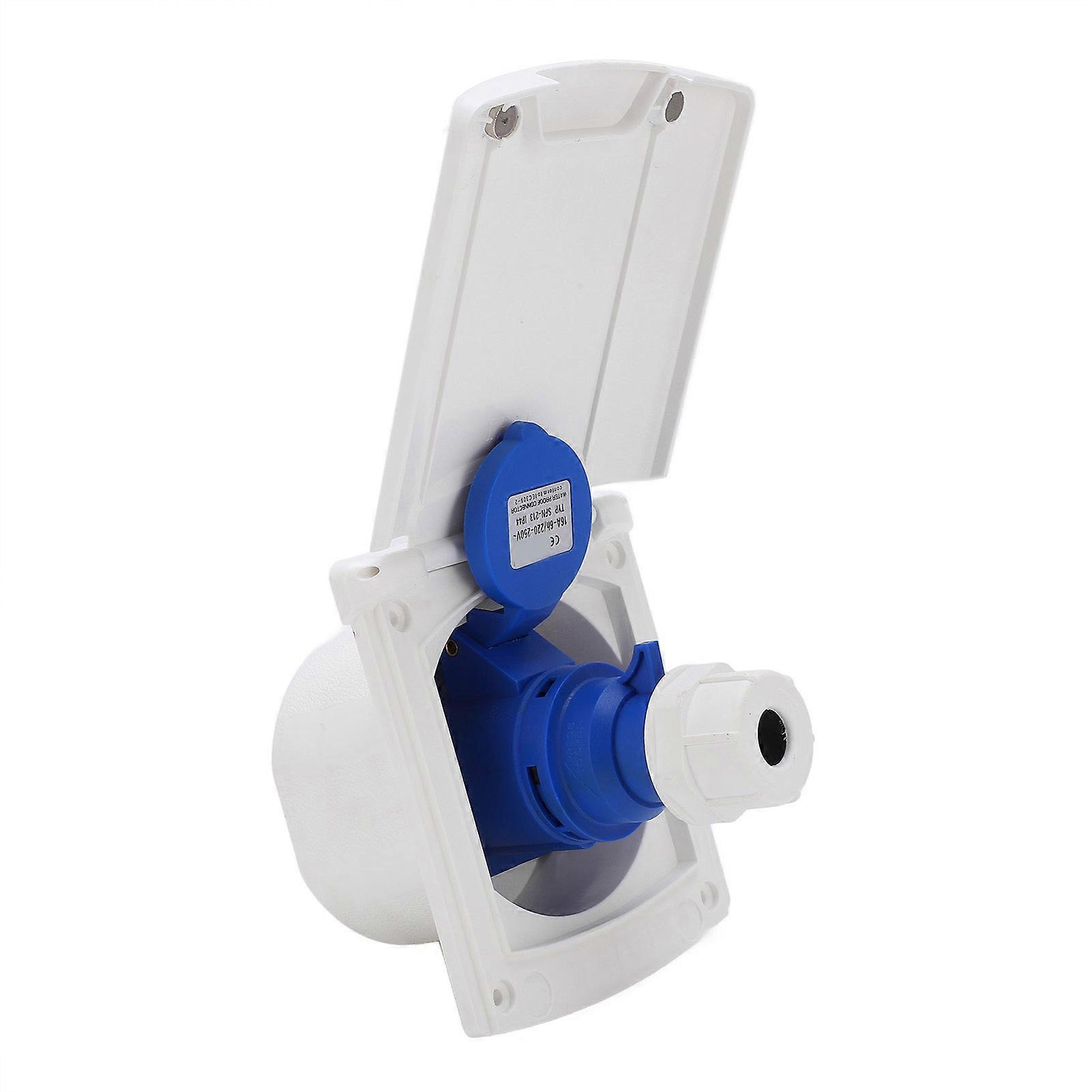 RV Power Outlet 3 Pin External Waterproof Plug Socket Embedded Mounting 220V?250V 16AWhite