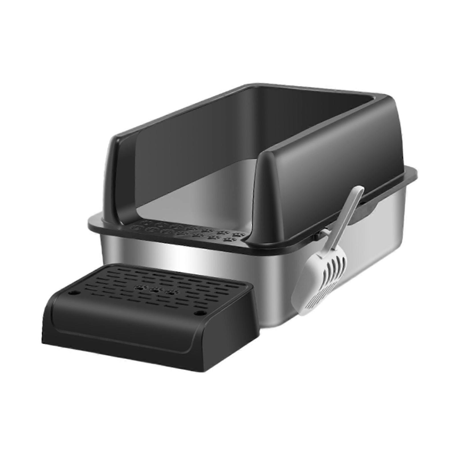 Ανοικτό Top Pet Bedpan γάτας λεκάνης άμμου από ανοξείδωτο χάλυβα με πεντάλ S μαύρο