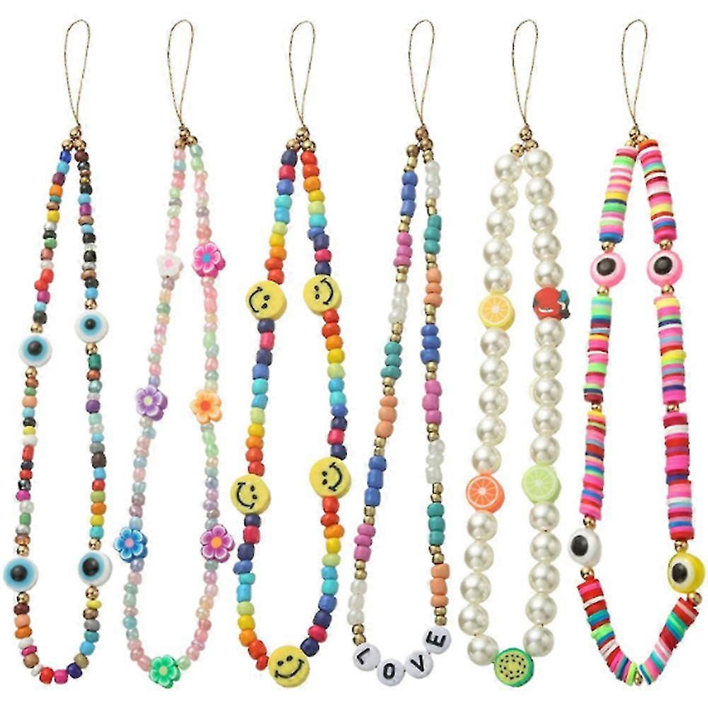 6 قطع الهاتف مطرز سلسلة سحر الحبل لؤلؤة ليتر مطرز سلسلة الهاتف الخليوي