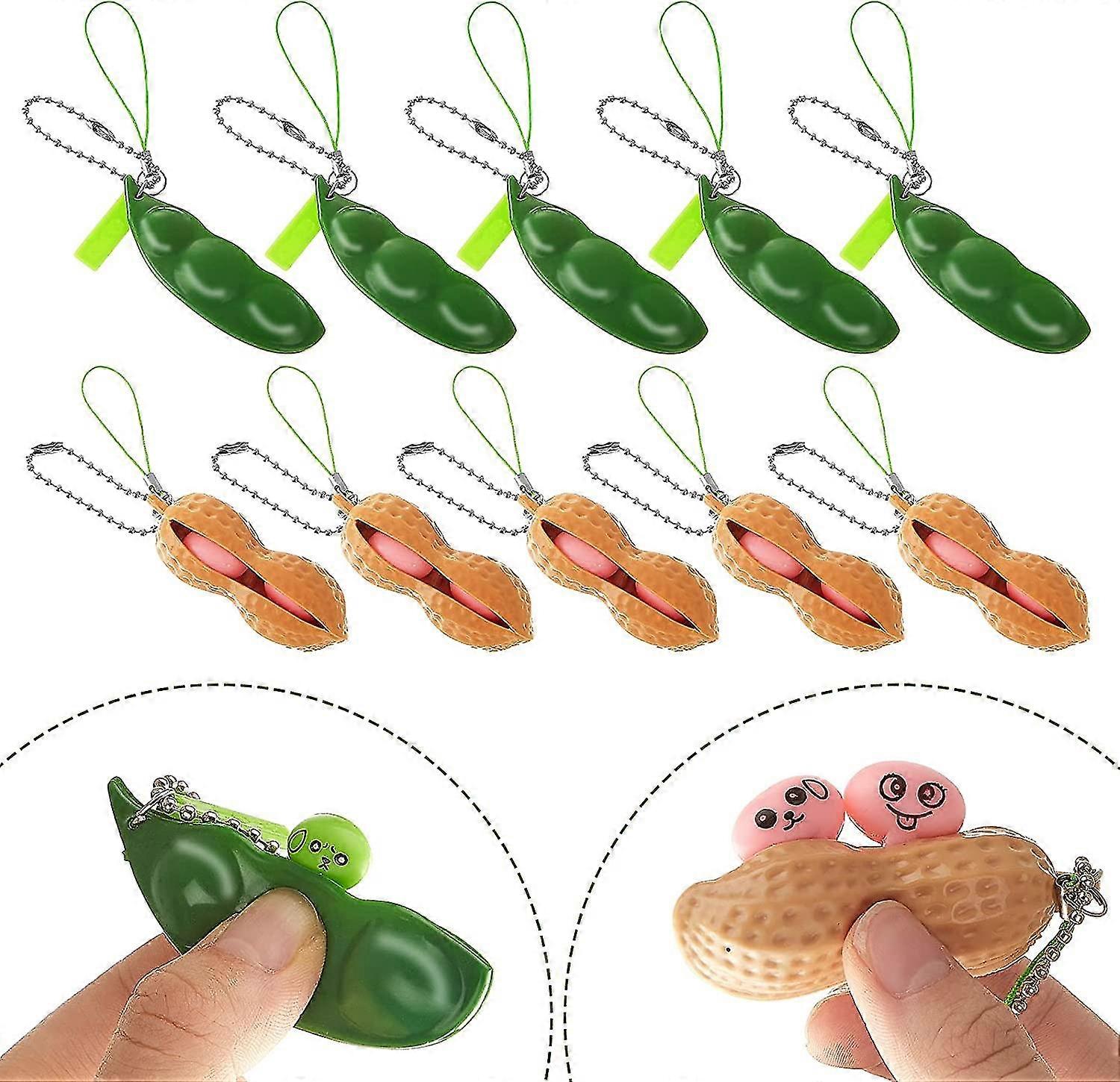 10 Pieces Toy Decompression Peanuts Toy Key Ring Peanuts