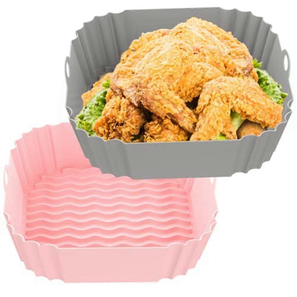 2-pack Square Silicone Liners 8 Inch For 4 To 7 Qt Reusable Pot Inserts (grey+pink)