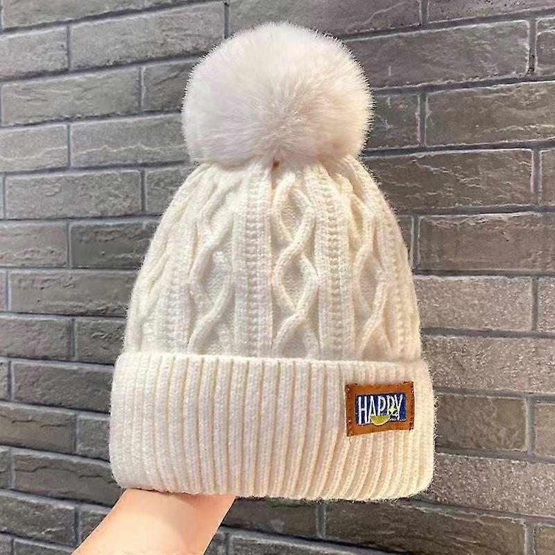 Women's Hat, Warm Knitted Beanie, Off-White
