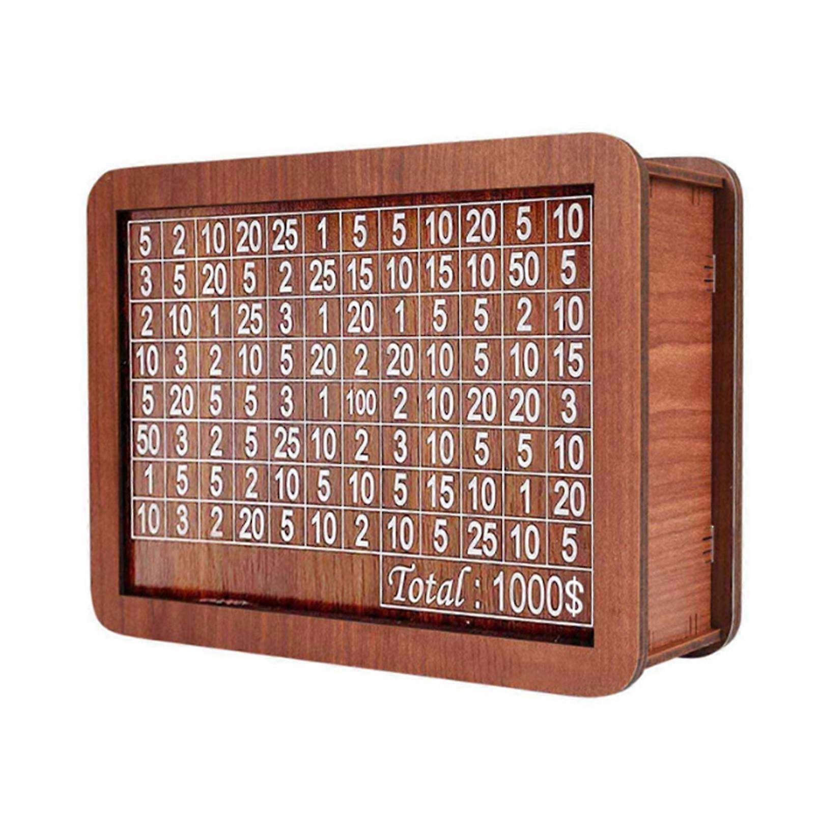 Wooden Money Box with Counter Marker Pen Vintage Hollow Moon Castle Piggy Bank with Money Target Numbers Coin Cash Container Money Saving Challenges B