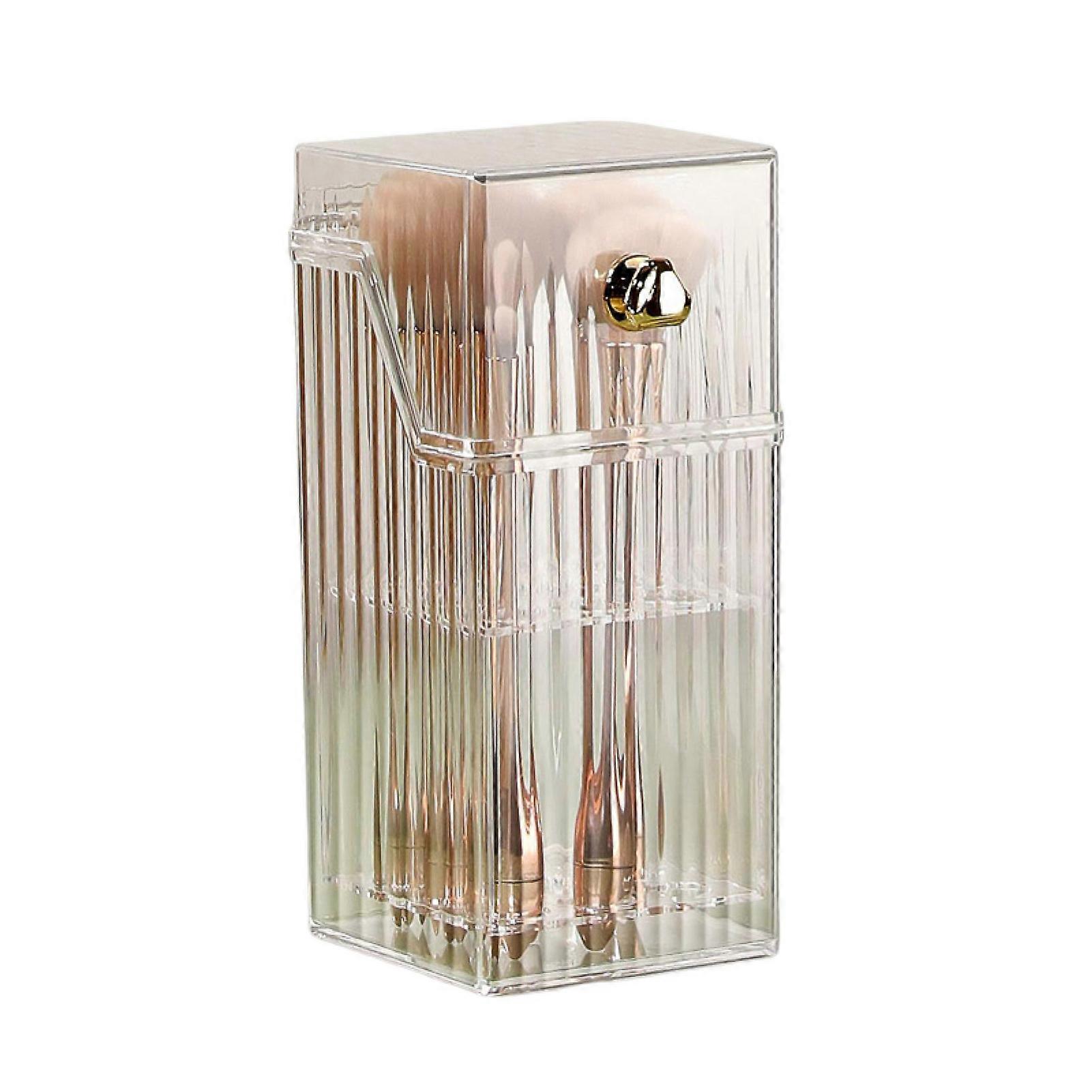 Cosmetic Brush Box with Lid Transparent Oblong Shape Knob Organized Dust-Proof Keep Neat Lipstick Eyebrow Pencil Make Up Brush Organizer for Bedroom K