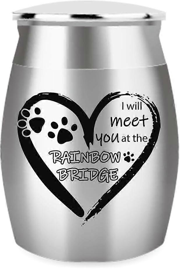 1 Pc 1.57 inch(4cm) Small Keepsake Urns Pet Ashes Stainless Steel Cremation Urn I Will Meet You at The Rainbow Bridge Funeral Urn with Pouch Heart Mem