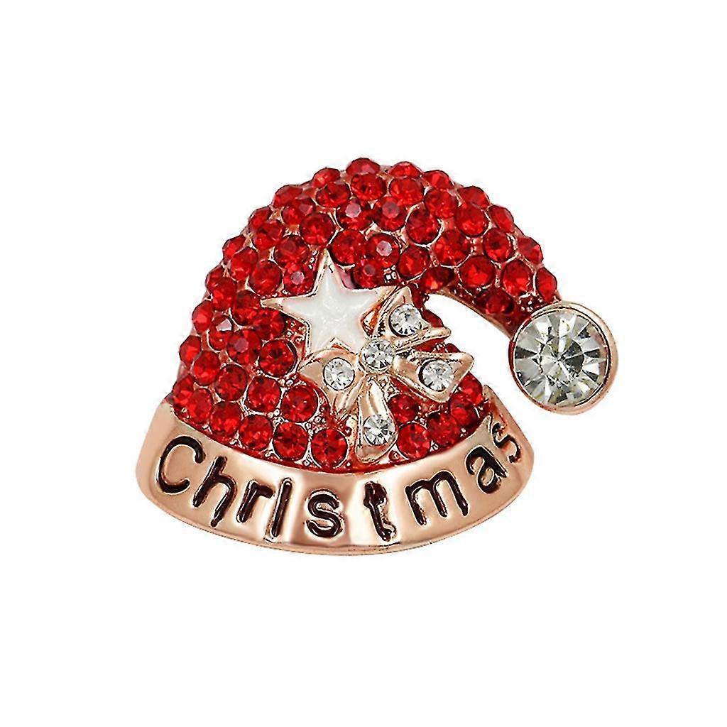 Rhinestone Red Hat Brooch Lapel Pins Sparkling Christmas Badges Clothing Pin