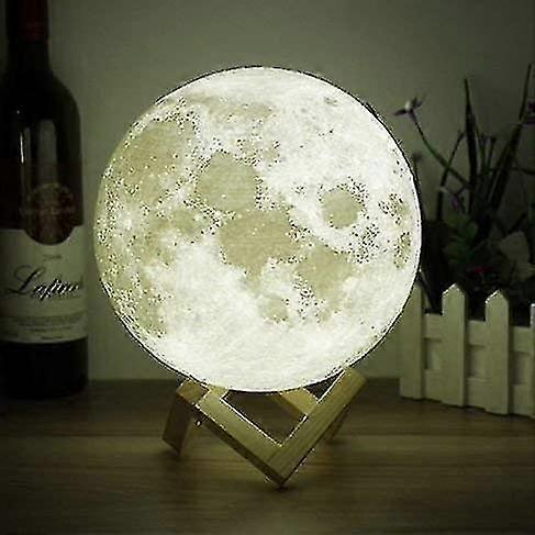 Moon Lamp-warm And White Touch Control Brightness With Wooden Mount