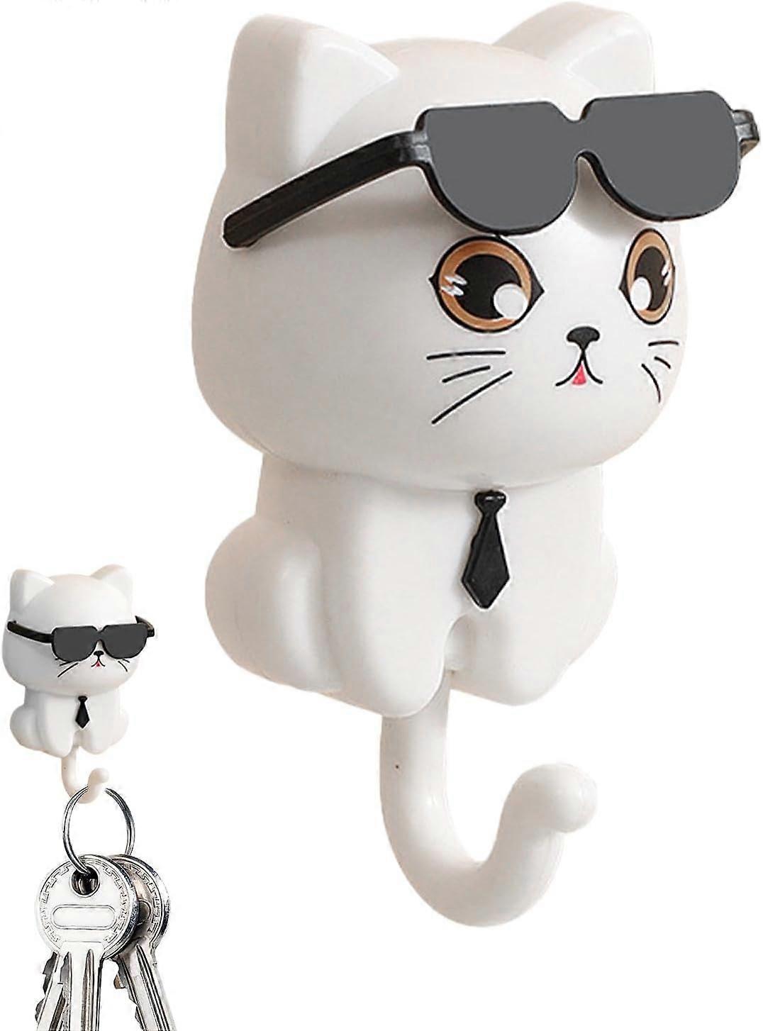 Cat Key Hook, Cat Hooks for Keys | Kitten Hat Hooks, Adhesive Wall Mounted Coat Hook, Cute Room Decoration, Kitten Hooks with Sunglasses for Hat