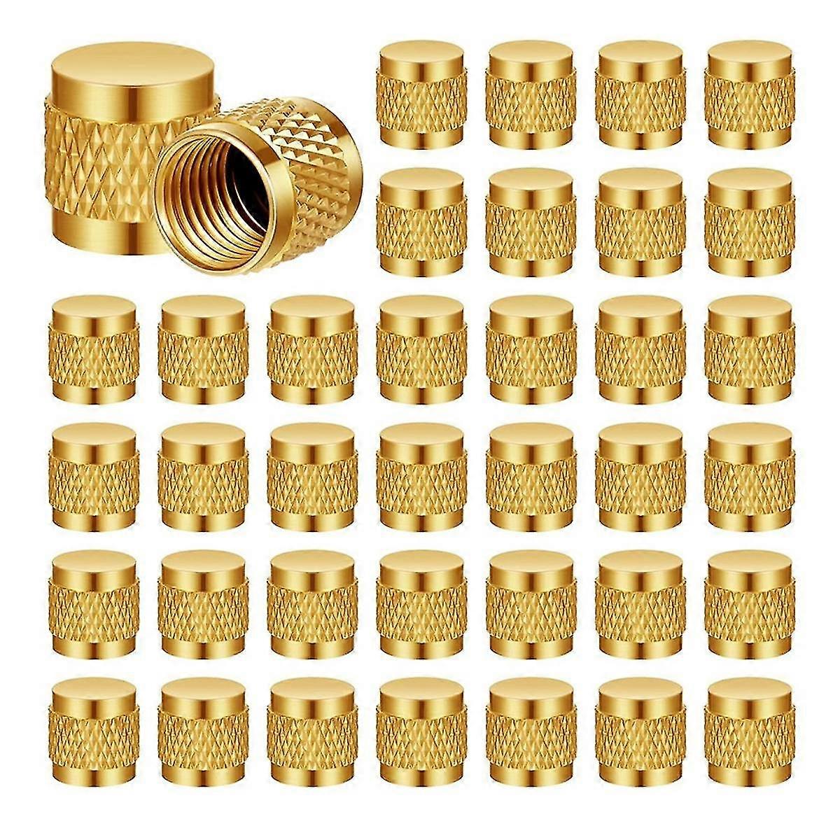 1/4フレアキャップ、冷凍サービスバルブキャップバルブコアリムーバー、丸型真鍮W /ネオプレンOリングシール100個