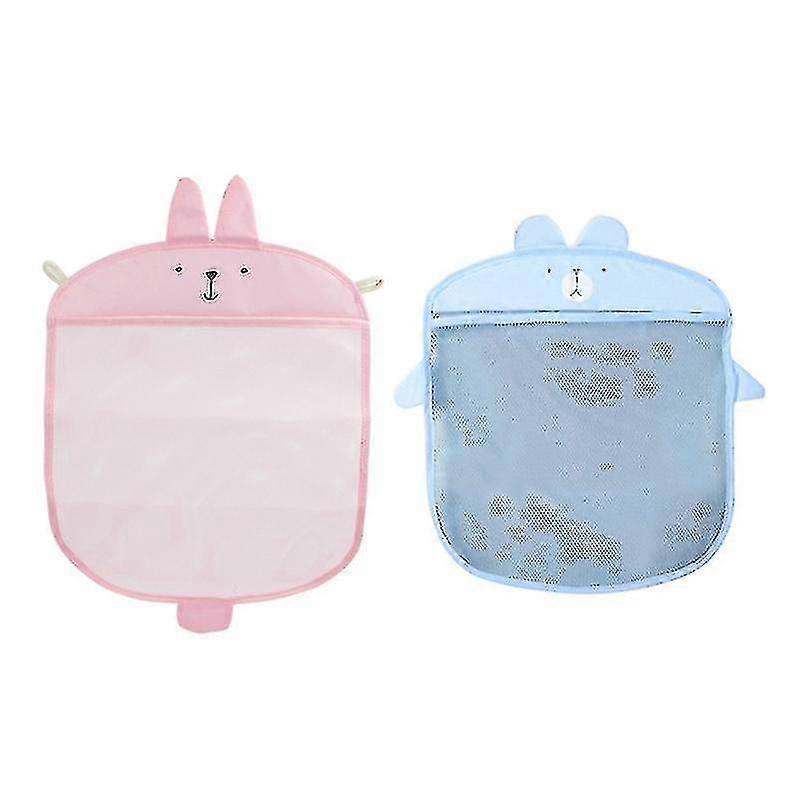 2 قطعة متعددة الوظائف حقيبة تخزين مثبتة على الحائط مع مصاصة كرتون شبكة شنقا حاوية تخزين لحمام غرفة المعيشة (أزرق ، وردي) جودة عالية