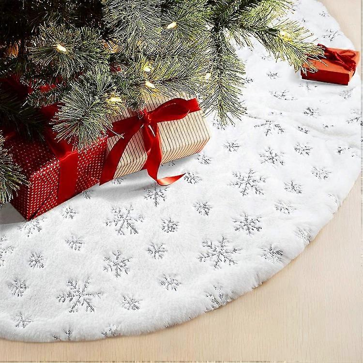 Christmas Tree Skirt, 120cm Plush Christmas Tree Skirt (Silver), Faux Fur Christmas Tree Skirt for Christmas New Year Decoration Home Party Decor, Chr