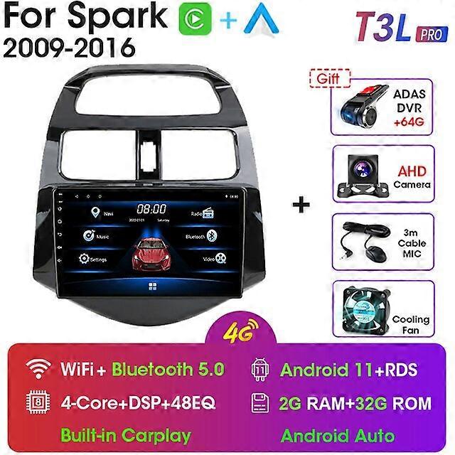 2 Din Android 11 Car Radio For Chevrolet Spark Beat Matiz Creative 2009-2016 Multimedia Video Player Navigation GPS Carplay RDS