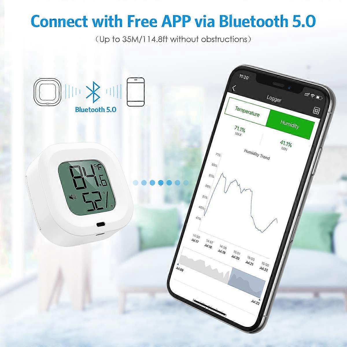 2 Pieces Bluetooth Hygrometer Thermometer, Humidity Temperature Sensor With Data Export For Ios Android, Alarm, For Home, Guitar Case, Cellar, Christm