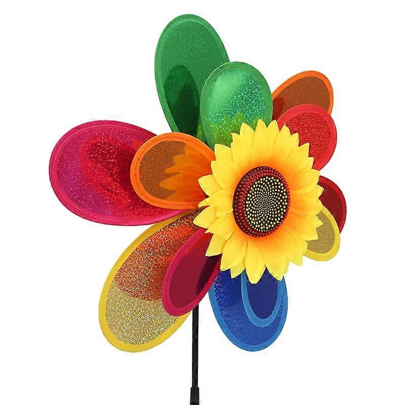 HBB Sequins Double Layer Sunflower Windmill Wind Spinner Home Garden Yard Decoration