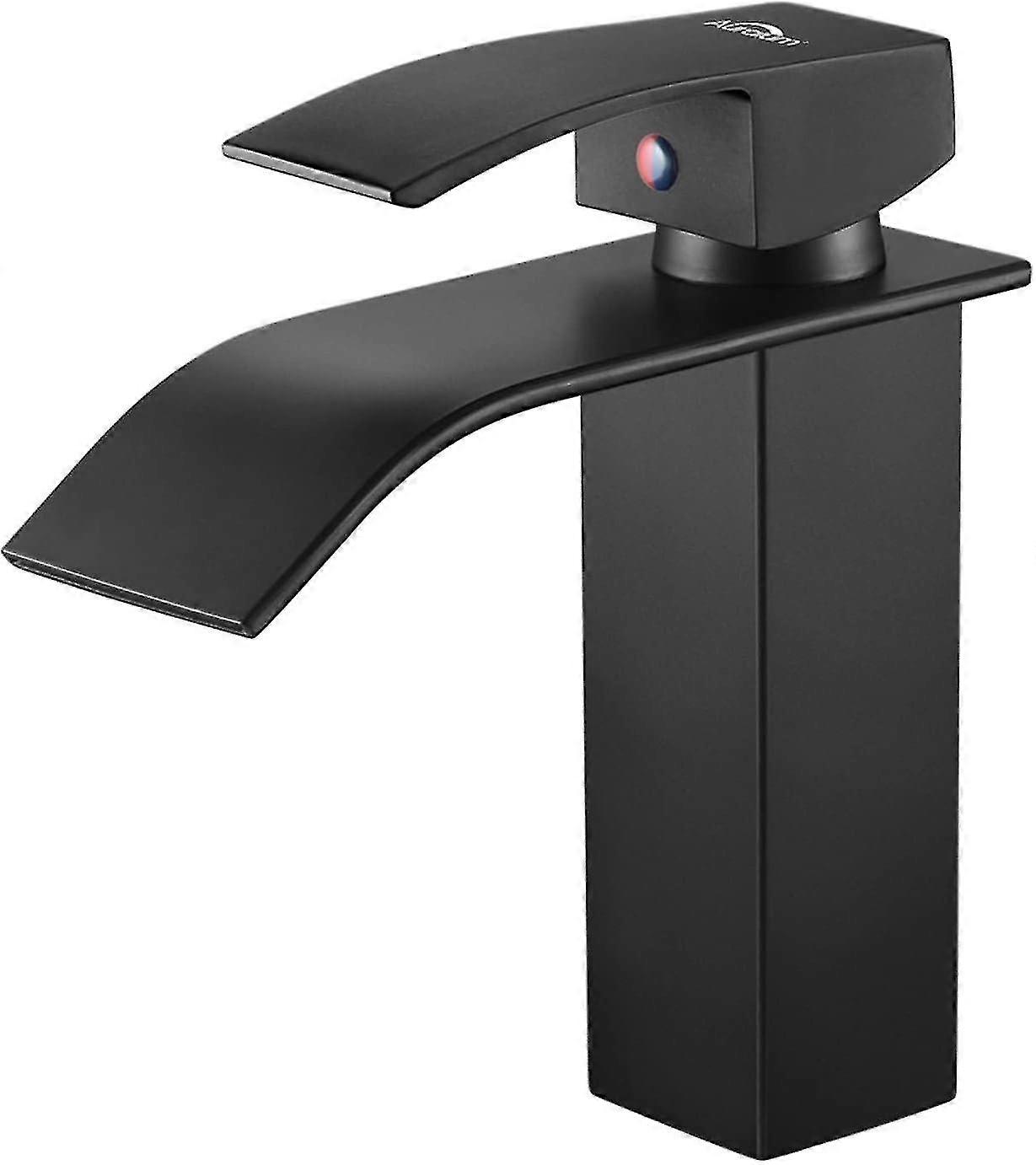 Black Waterfall Basin Faucet,upgrade Modern Single Handle Bathroom Faucet,brass Large Square Spout,hot And Cold Water Available