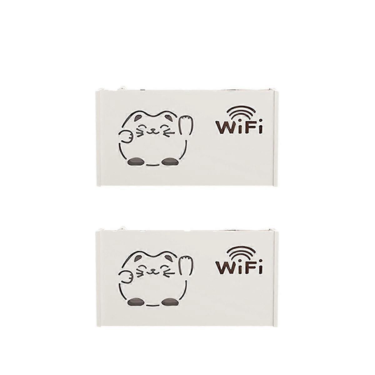 2pcswifi Router Storage Box Outlet Set Top Cable Wooden Case Wall Mount Power Strip Switch Hide Shelf Hanging Organizers