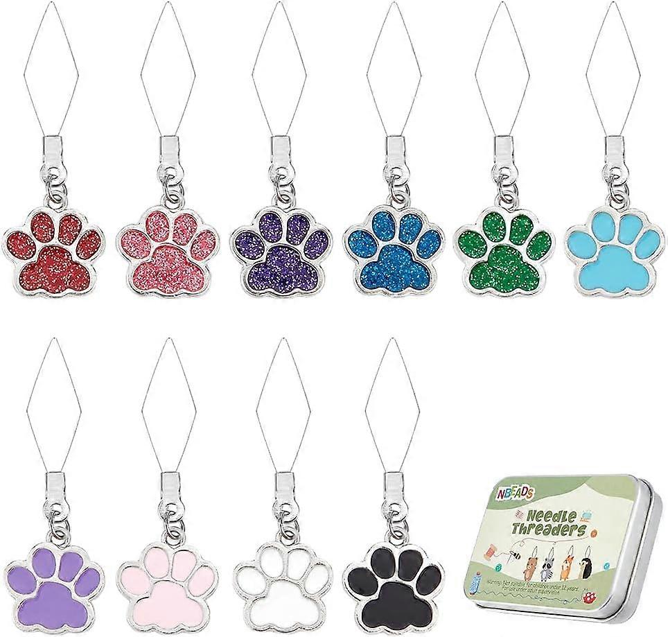 20 Pcs Paw Print Needles Threader 304 Stainless Steel Wire Loop DIY Needle Threader Hand Sewing Tool Sewing Thread DIY Tools with Alloy Pendants with