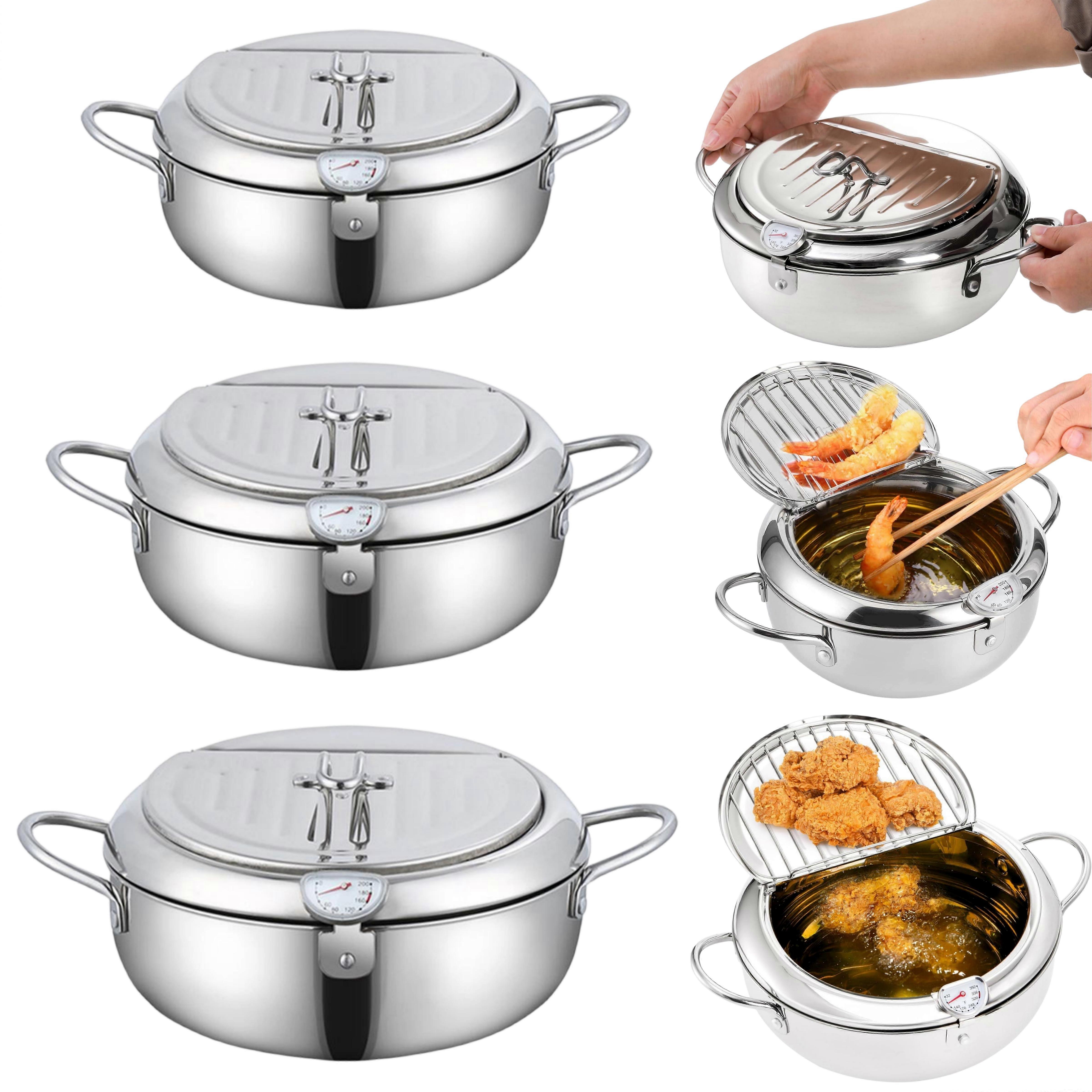 Japoński garnek do smażenia w głębokim tłuszczu Tempura Patelnia Regulacja temperatury Stal nierdzewna, 100% nowy