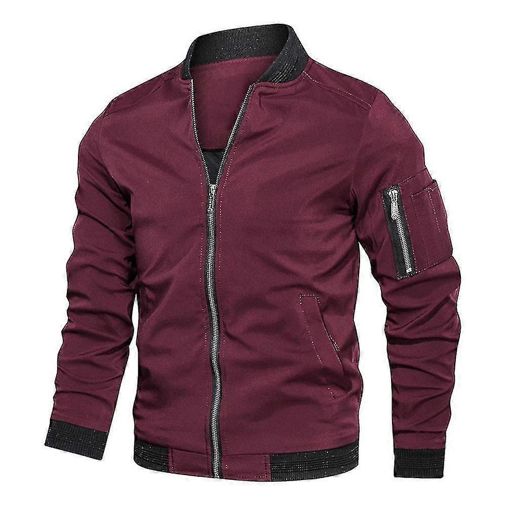 Men's Casual Loose Solid Color Stand Collar Zip Bomber Jacket