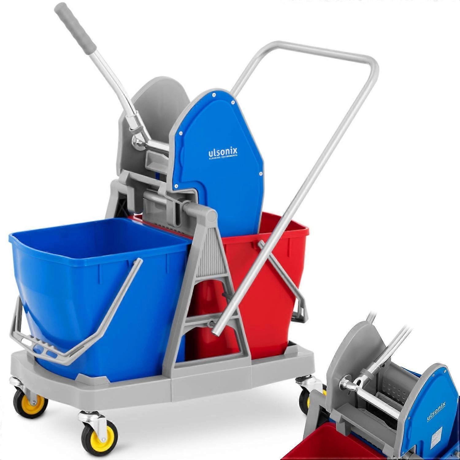 Floor cleaning trolley with twister and flat mop press, two buckets 2 x 20 l