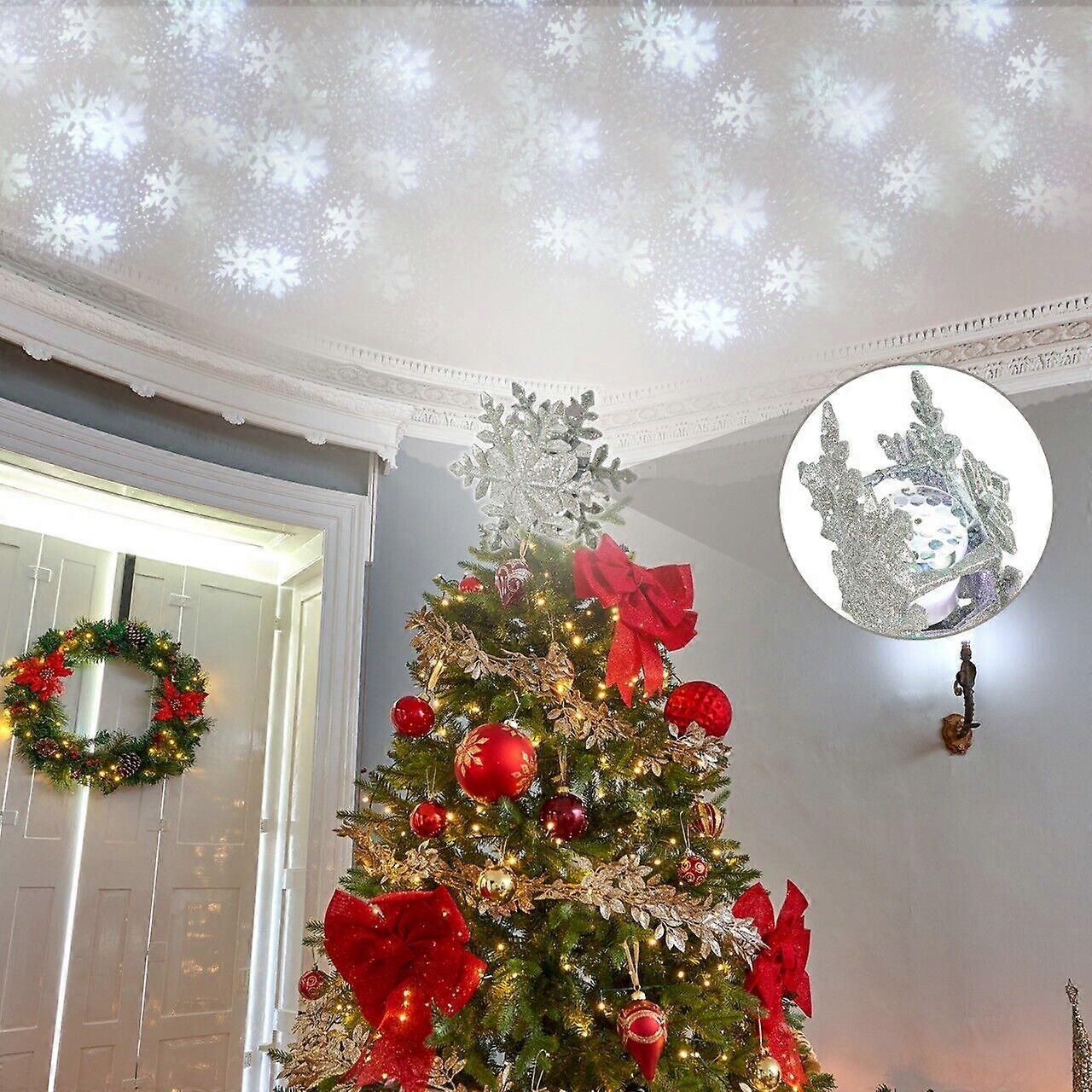 Christmas Tree Topper with LED Rotating Snowflake Projector Christmas Tree Decor