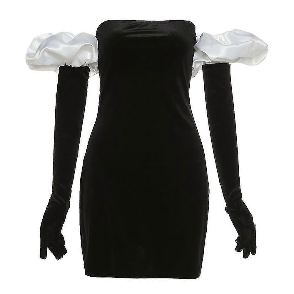 المرأة مثير أزياء منفوخ الأكمام التفاف Bodycon فستان نحيف مع قفازات EQT
