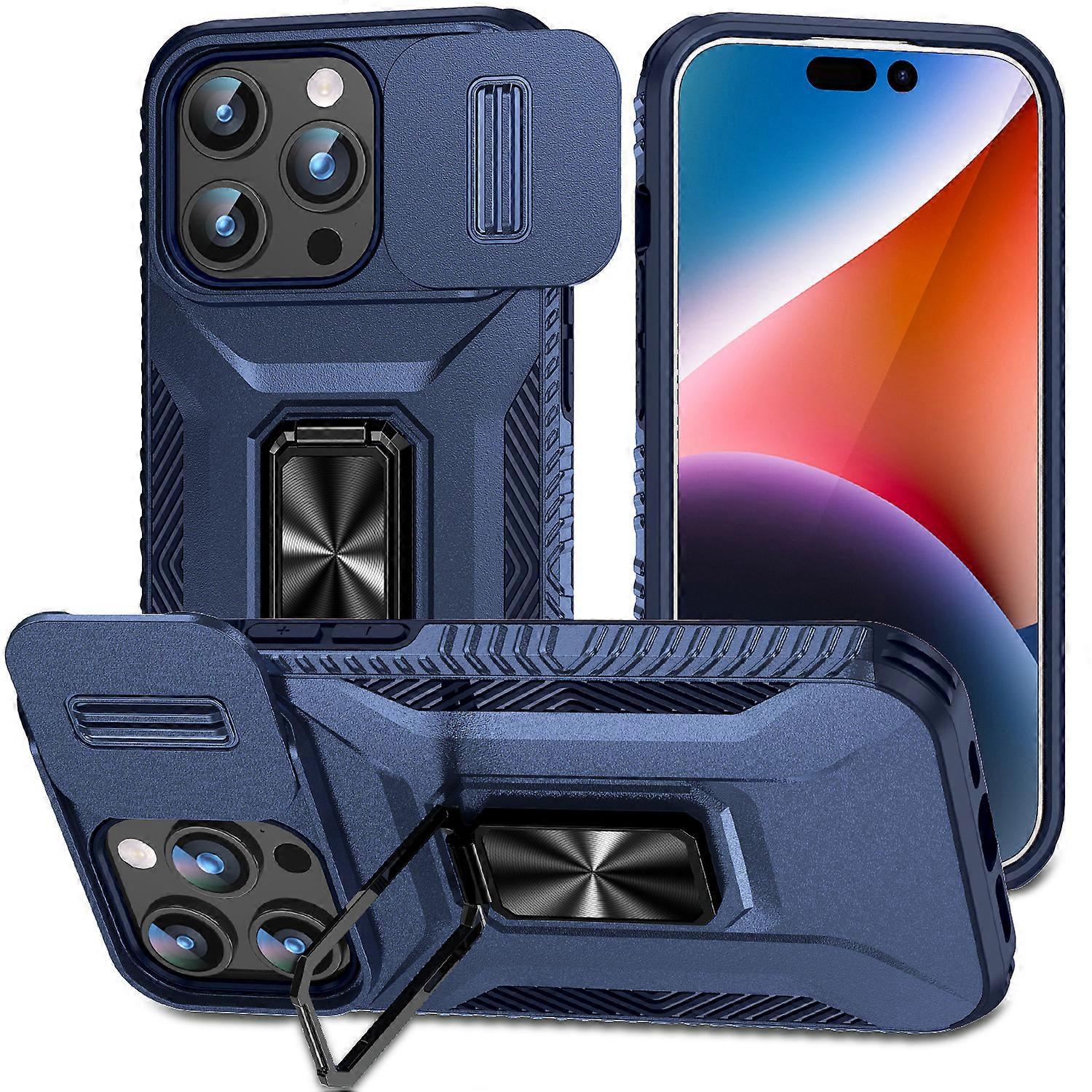 iPhone 15 Pro Case, Rotating Ring Stand Shockproof Non-slip Protective Case with Sliding Camera Cover for iPhone 15 Pro -GSL