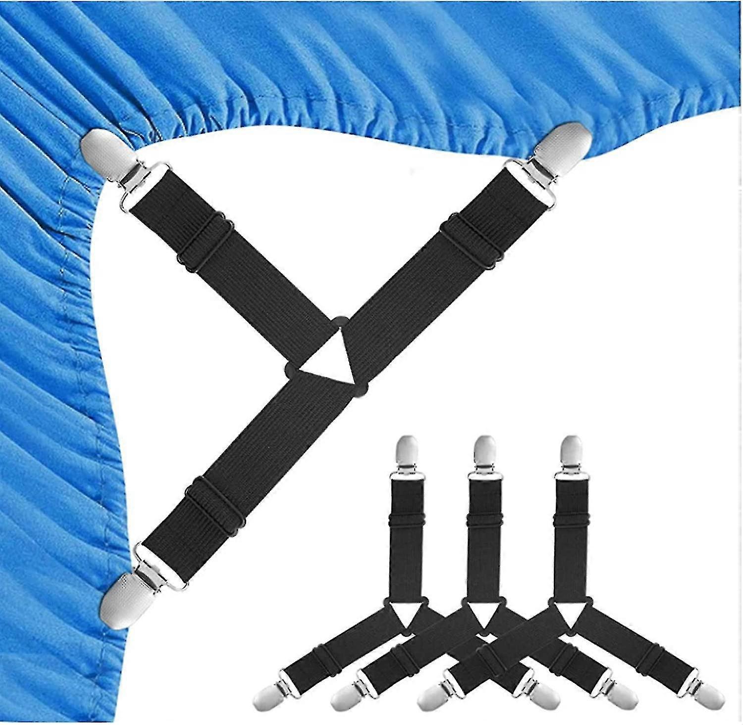 4 Pieces Adjustable Elastic Bed Sheet Clips Triangle, Adjustable Fitted Sheet Clip