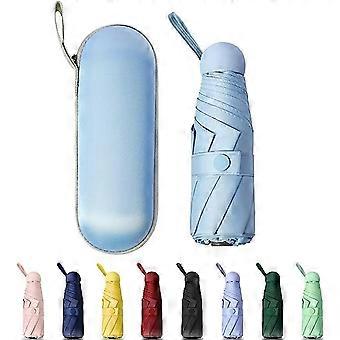 Mini winddichter faltbarer Reiseschirm, Sonnenschirm und Regenschirm, kompakt und tragbar für Frauen Männer - ultraleichter fünffacher Regenschirm mit acht Knochen (blu