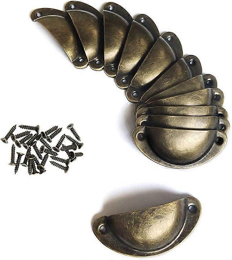 12 Pcs Brass Vintage Shell Handle,Retro Shell Handle For Cabinet Door, Drawer, Door Curved Iron Door Knobs (24 Screws)