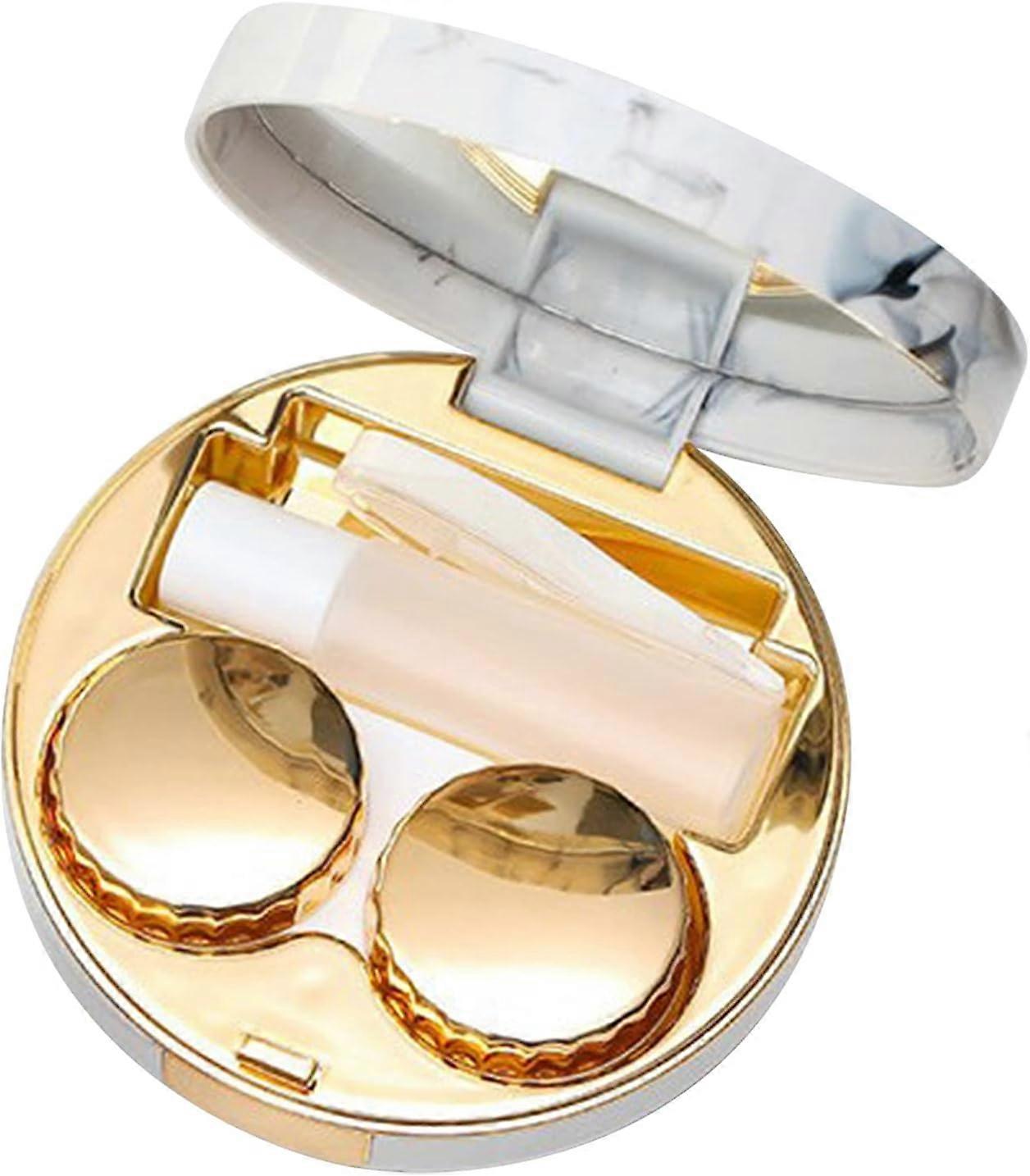 contact lens box, contact lens case, Made of plastic, simple, stylish, portable, reusable, rich accessories, for travel, home (1 piece, gold)