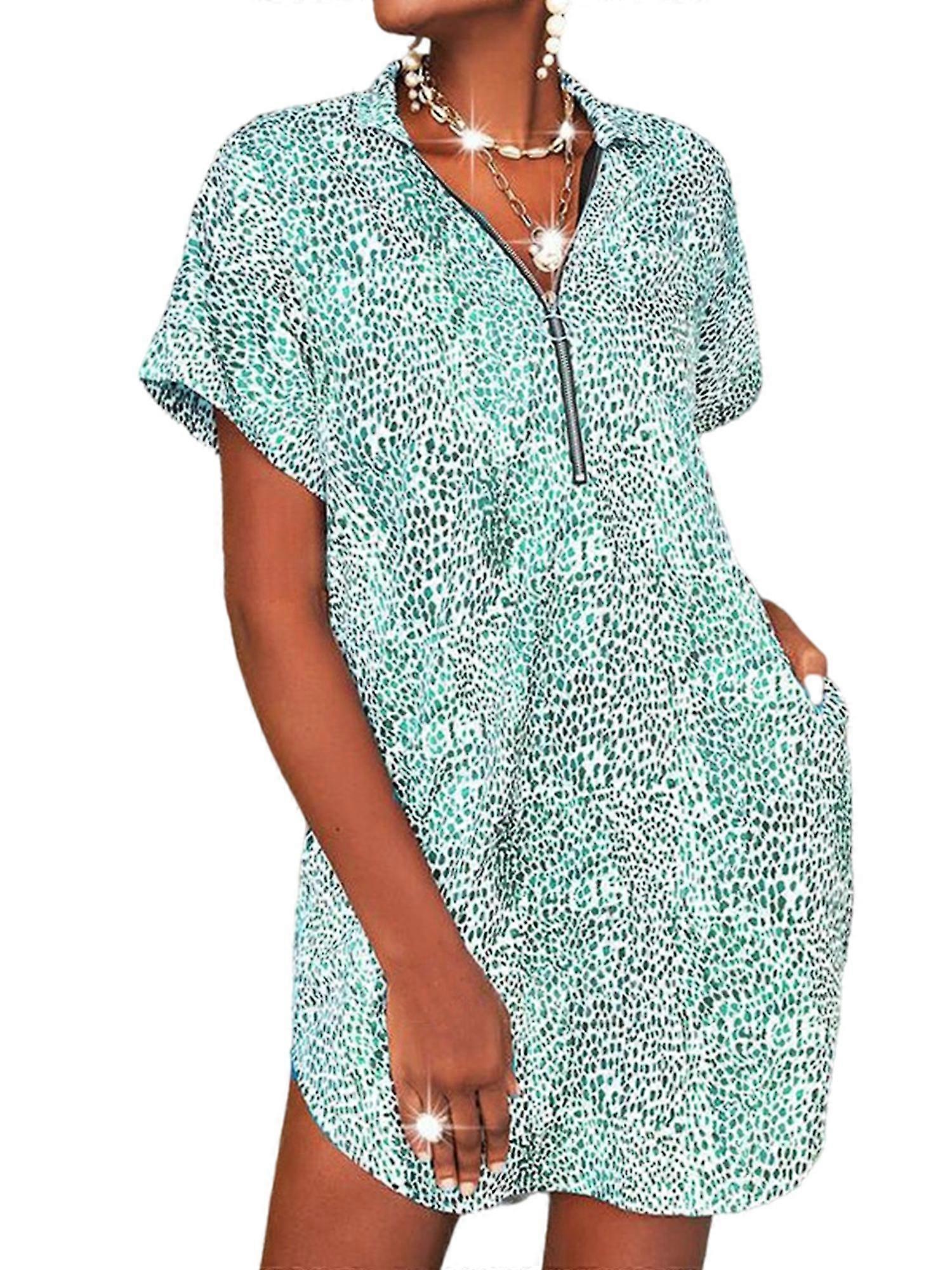 Mini abito da donna con scollo a V con scollo a maniche corte floreale casual a camicia da festa