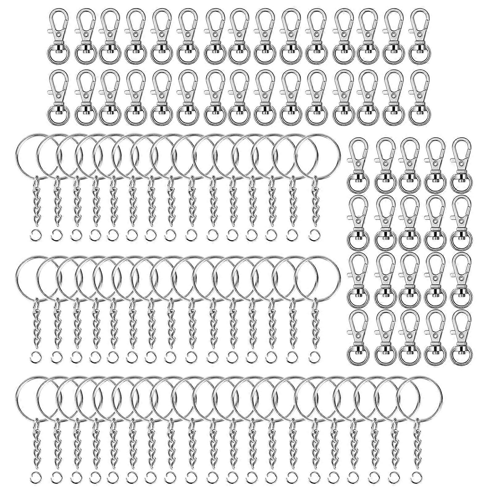 100X Swivel Snap Hook and Key Rings with Chain for Keychain Lobster Clasp