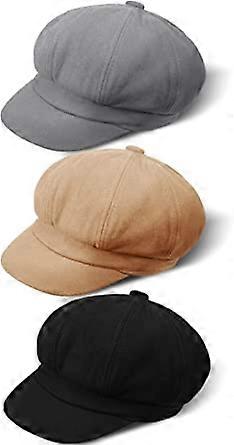 3 Pack Newsboy Hat Adjustable Visor Beret Soft 8 Panel Vintage Hat Octagon
