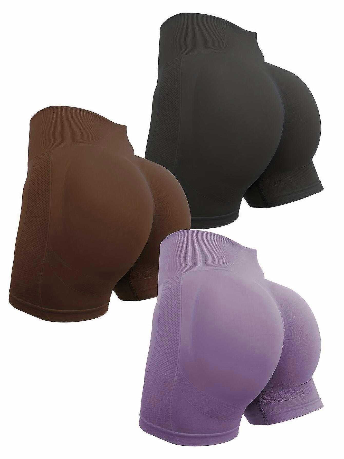 New style 3Pcs Solid Color Fitness Short, High Stretch Slim Fit Butt Lifting Sporty Short, Women's Activewear