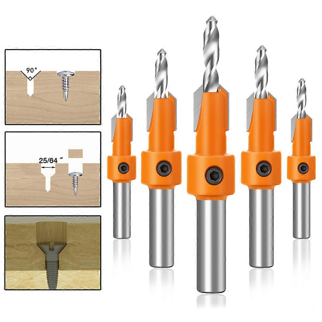 Countersink Drill Bit Woodworking Chamfer Counter Bit HSS Drill Bit Tapered Drill Bit 5pcsD-