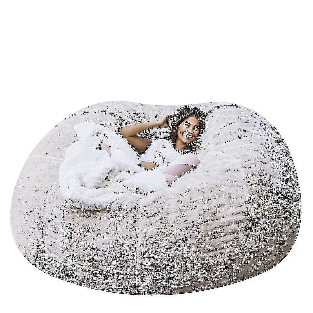 Lazy Soffa Saccosäck Konstgjord Päls Böna Soffa-135cm * 65cm-vit