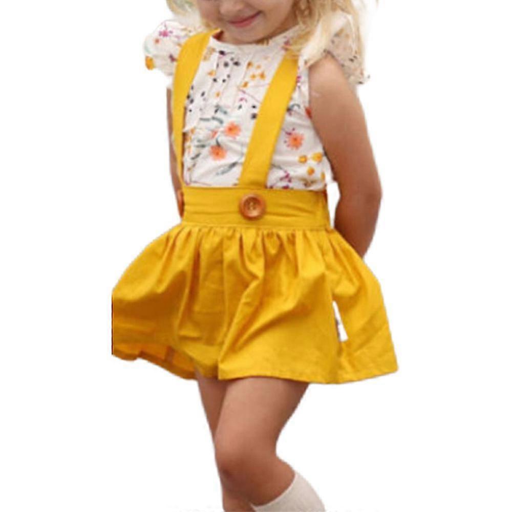 Toddler Baby Kids Girls Outfit Flutter Sleeve Floral Top Suspender Skirt Headband Set