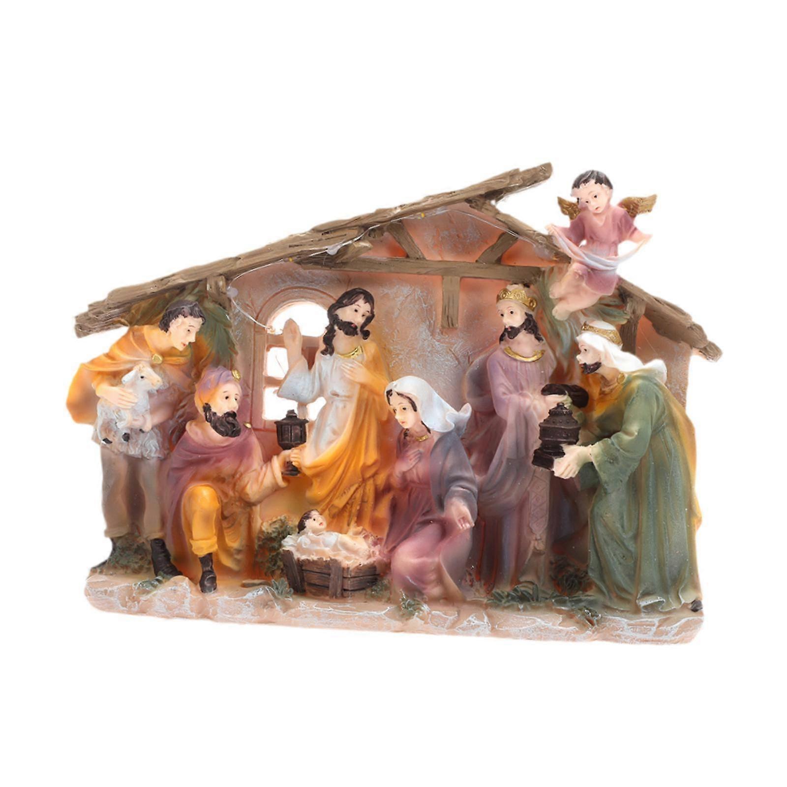 Nativity Sets for Christmas Glowing Resin Statue for Tabletop Home Christmas