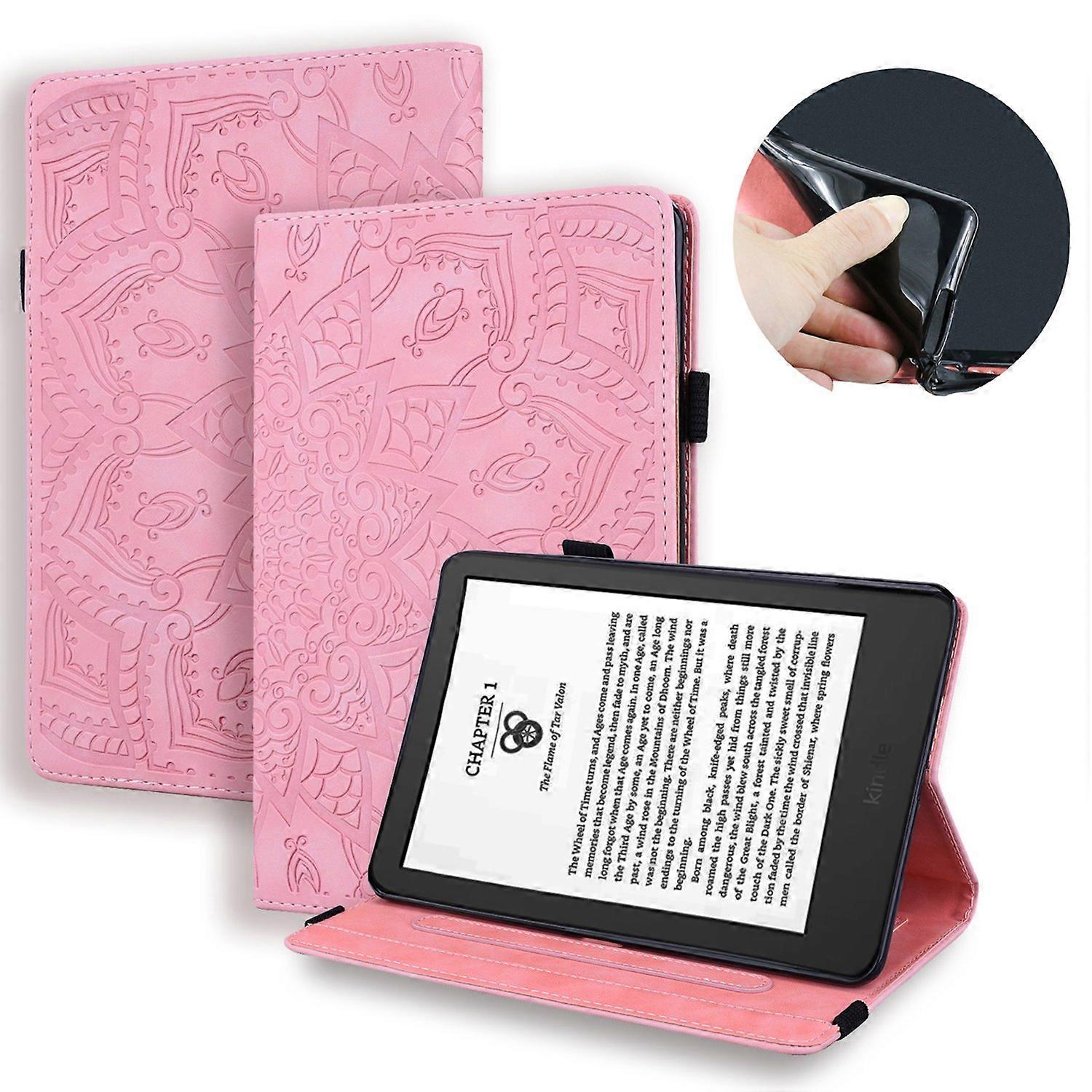 For Amazon Kindle Paperwhite (2024) Case Flower Pattern Leather Tablet Cover - Pink