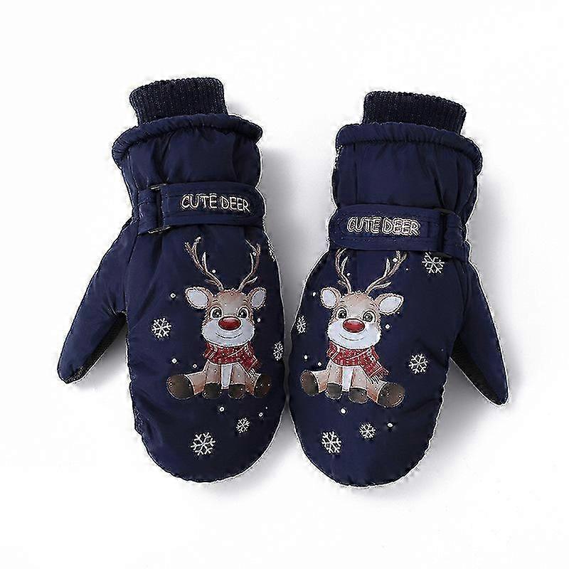 Winter Children's Plush Thickened Cartoon Gloves  (Dark Blue) M code